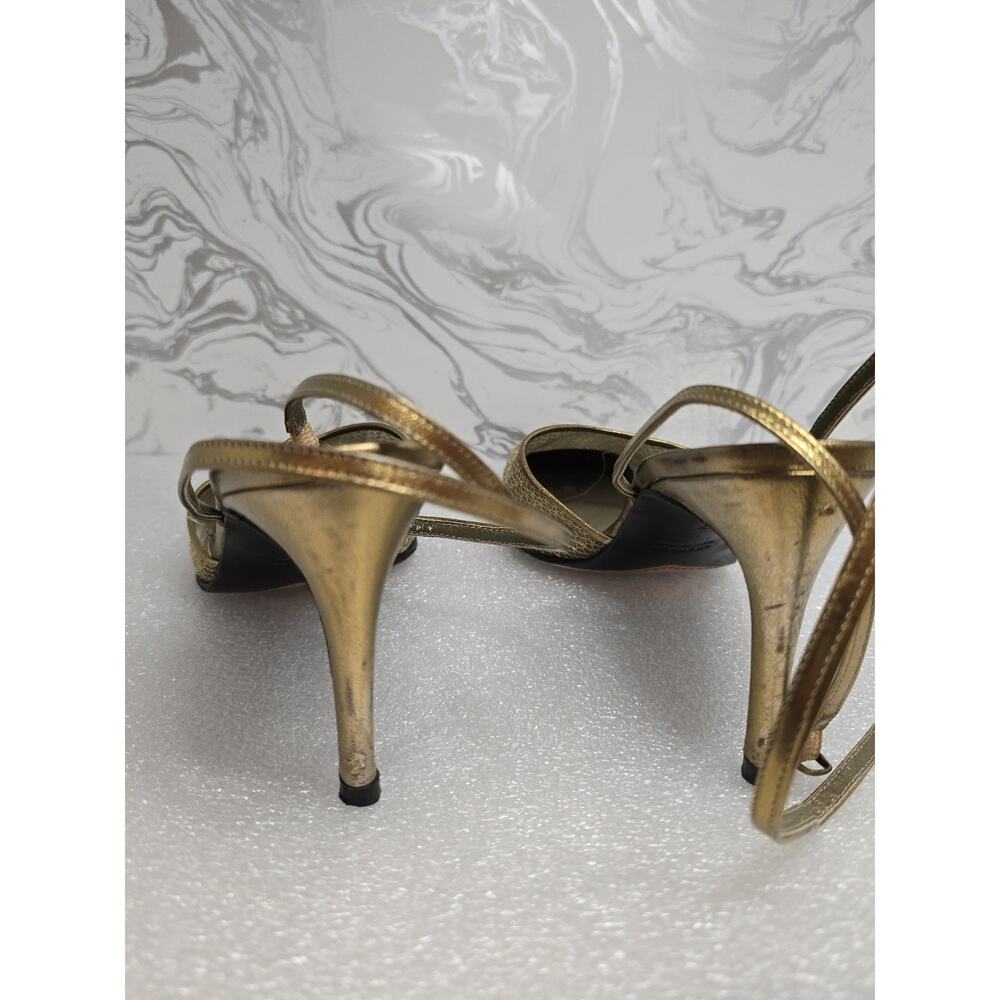 Yves Saint Laurent Women’s Gold Mesh Ankle Strap Heel Shoe Size 7 M - Picture 6 of 10